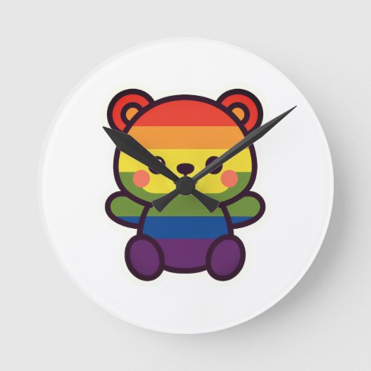 Kawaii Rainbow Teddy – een Schattigee LGBTQ+ Pride Ronde Klok (Voorkant)