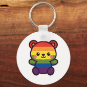 Kawaii Rainbow Teddy – een Schattigee LGBTQ+ Pride Sleutelhanger (Voorkant)
