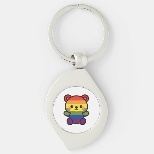 Kawaii Rainbow Teddy – een Schattigee LGBTQ+ Pride Sleutelhanger (Voorkant)