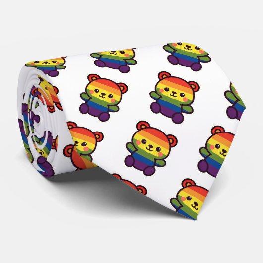 Kawaii Rainbow Teddy – een Schattigee LGBTQ+ Pride Stropdas (Opgerold)