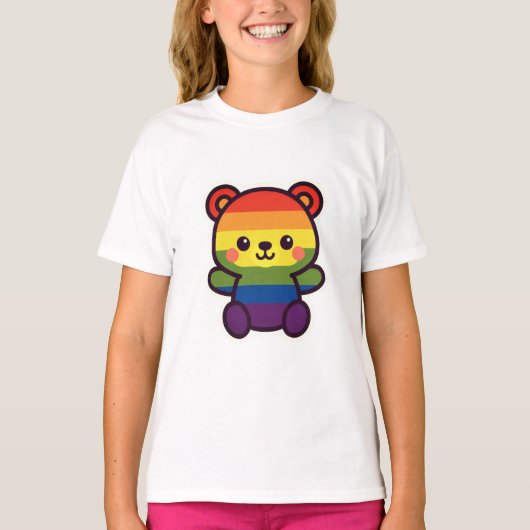 Kawaii Rainbow Teddy – een Schattigee LGBTQ+ Pride T-shirt (Voorkant)