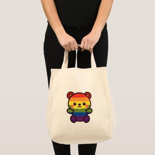 Kawaii Rainbow Teddy – een Schattigee LGBTQ+ Pride Tote Bag (Voorkant (product))