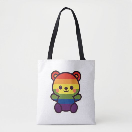 Kawaii Rainbow Teddy – een Schattigee LGBTQ+ Pride Tote Bag (Voorkant)