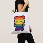 Kawaii Rainbow Teddy – een Schattigee LGBTQ+ Pride Tote Bag (Dichtbij)