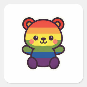 Kawaii Rainbow Teddy – een Schattigee LGBTQ+ Pride Vierkante Sticker