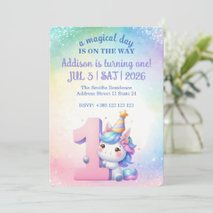 Kawaii Rainbow Unicorn 1e verjaardagsfeest Kaart