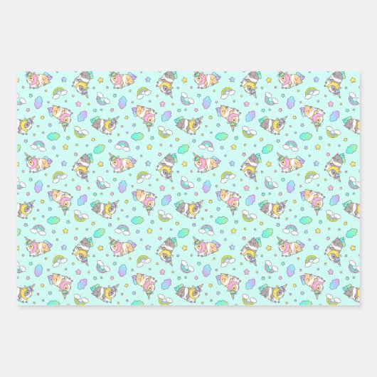 kawaii rainbow unicorn Guinee - patroon Inpakpapier Vel (Voorkant)