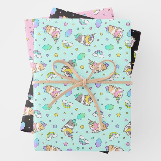 kawaii rainbow unicorn Guinee - patroon Inpakpapier Vel (In situ)