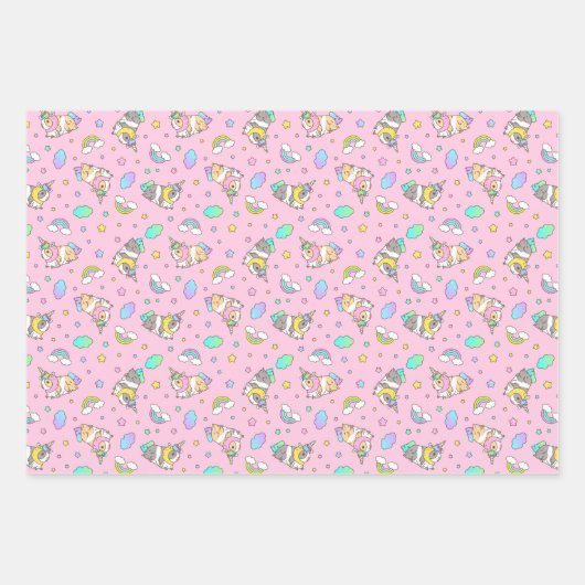 kawaii rainbow unicorn Guinee - patroon Inpakpapier Vel (Voorkant 3)