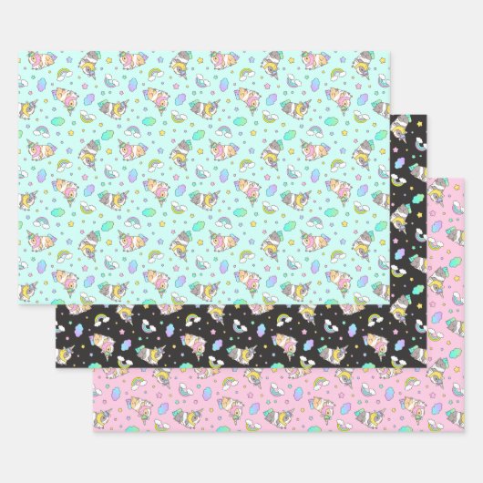 kawaii rainbow unicorn Guinee - patroon Inpakpapier Vel (Set)