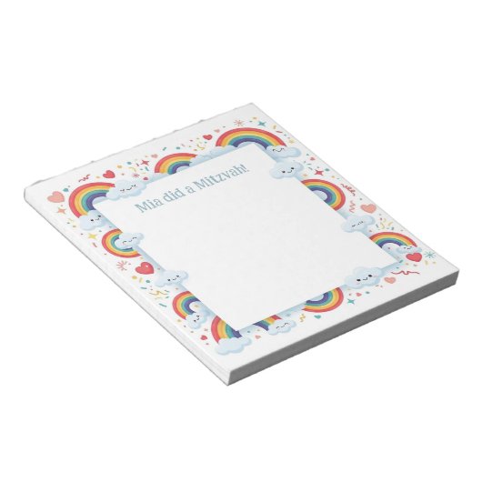 Kawaii Rainbows gepersonaliseerde Mitswa Notes Not Notitieblok (Schuin)