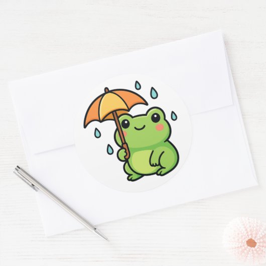 Kawaii Rainy Day Frog Sticker (Envelop)