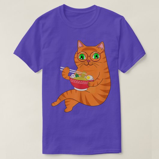 Kawaii Ramen Anime Cat Eating Japanse noedels T-shirt (Design voorkant)
