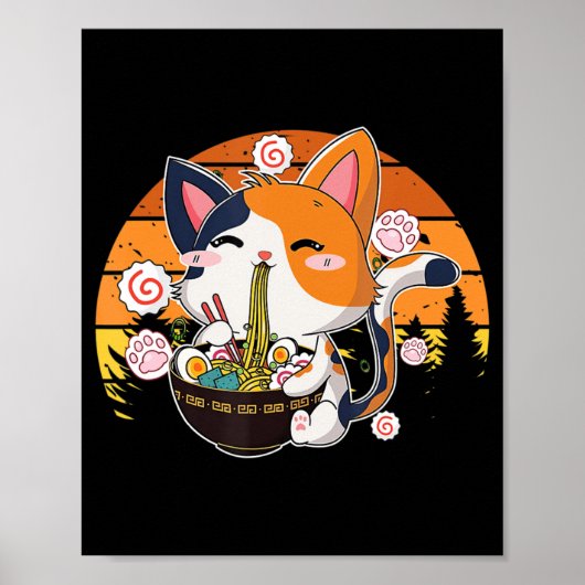 Kawaii Ramen Cat Anime Japan Neko Noodle Fun Vi Poster (Voorkant)