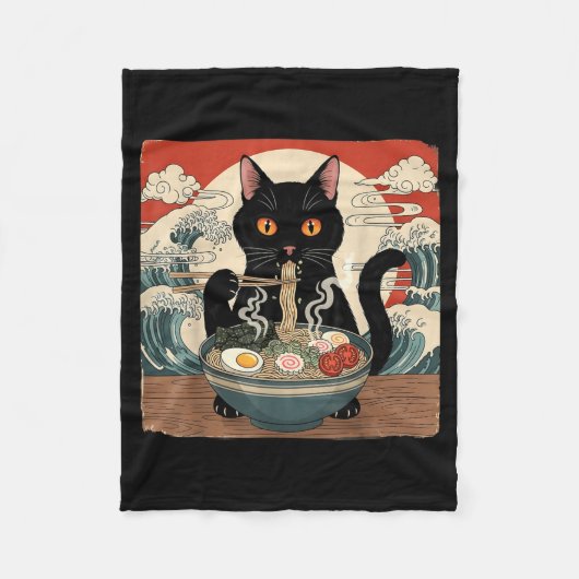 Kawaii Ramen Cat Anime Japanese Noodles Food Wave  Fleece Deken (Voorkant)