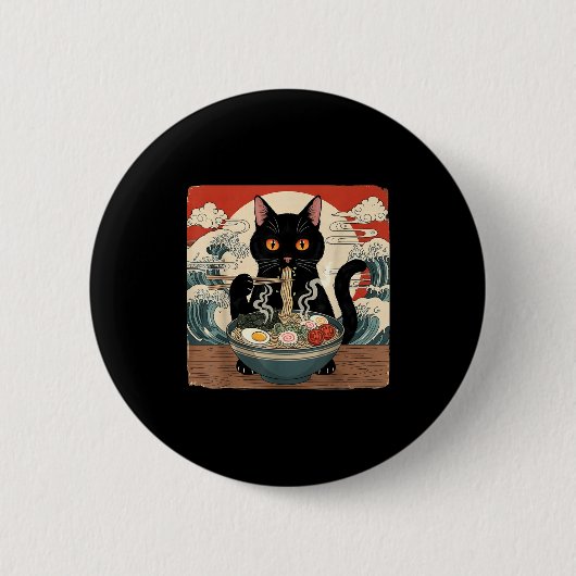 Kawaii Ramen Cat Anime Japanese Noodles Food Wave  Ronde Button 5,7 Cm (Voorkant)