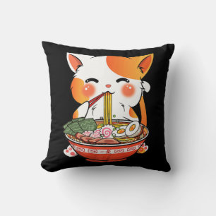 Kawaii Ramen Cat Anime Japanse voedselmeisjes Offi Kussen