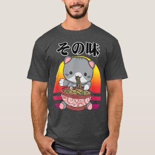 Kawaii Ramen Cat Eating Noodles Anime Manga Cat T-shirt