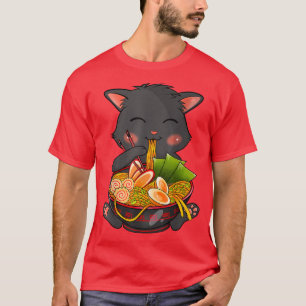 Kawaii Ramen Cat, Japans Neko Noodle Funny Anime T-shirt