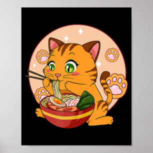 Kawaii Ramen Cat Japanse neko Noodle Anime Gift G Poster