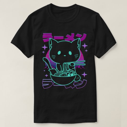 Kawaii Ramen Cat Retro Japanese Vaporwave T-shirt (Design voorkant)