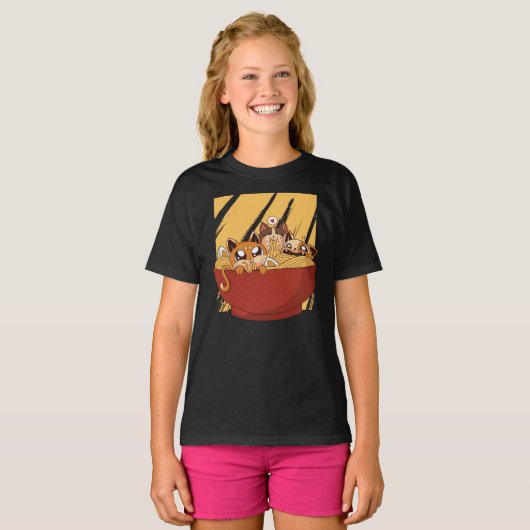 Kawaii Ramen Cats T-shirt (Voorkant volledig)