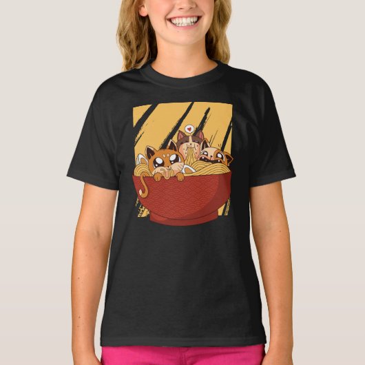 Kawaii Ramen Cats T-shirt (Voorkant)