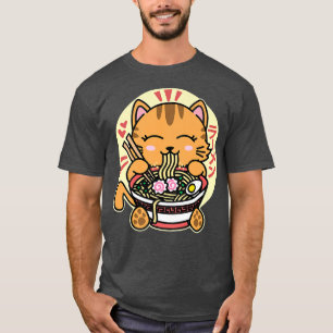 Kawaii Ramen Cute Anime Oranje Cat Japanse noodle T-shirt