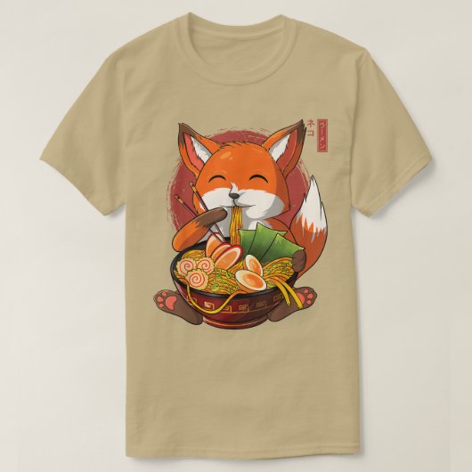 Kawaii Ramen Fox, Japans Neko Noodle Funny Anime T-shirt (Design voorkant)