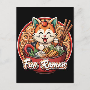 Kawaii Ramen Kat Retro Japans Noedels Kunstwerk T- Briefkaart