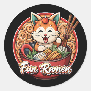 Kawaii Ramen Kat Retro Japans Noedels Kunstwerk T- Ronde Sticker