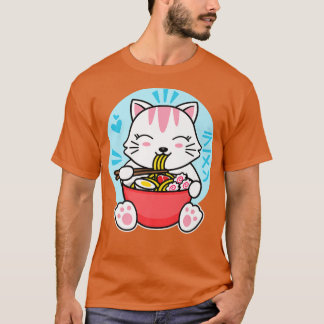 Kawaii Ramen kluze Anime White Cat Japan Instant T-shirt