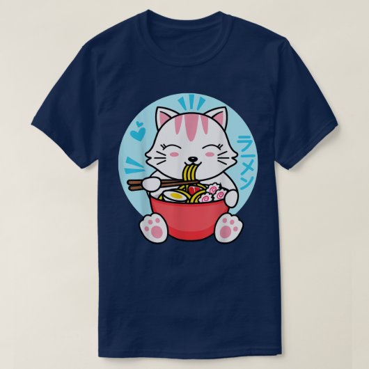 Kawaii Ramen kluze Anime White Cat Japan Instant T-shirt (Design voorkant)