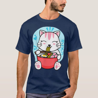 Kawaii Ramen kluze Anime White Cat Japan Instant T-shirt