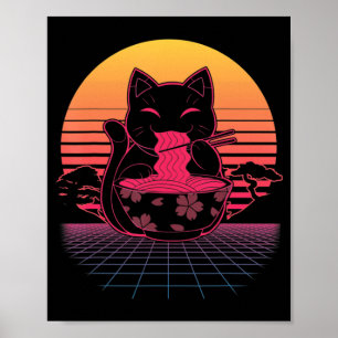 Kawaii Ramen Neko Retro Cat Japanse noodle Anime Poster