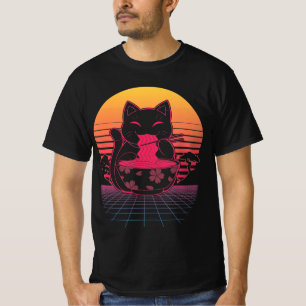 Kawaii Ramen Neko Retro Cat Japanse noodle Anime T-shirt
