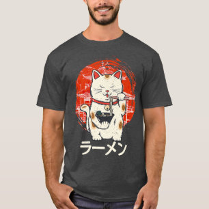 Kawaii Ramen Neko Retro Cat Japanse noodle Anime T-shirt