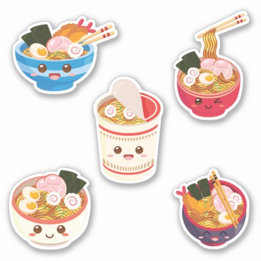 Kawaii Ramen Noodles Combo Pack Sticker (Voorkant)