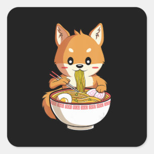 Kawaii ramen shiba inu   cadeau voor noedels vierkante sticker