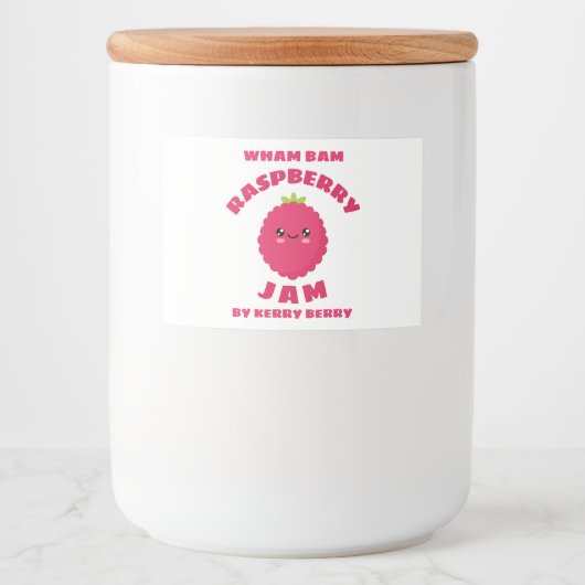 Kawaii Raspberry Jam Voedselcontainer Etiket (Voorkant)
