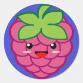 Kawaii Raspberry Ronde Sticker (Voorkant)