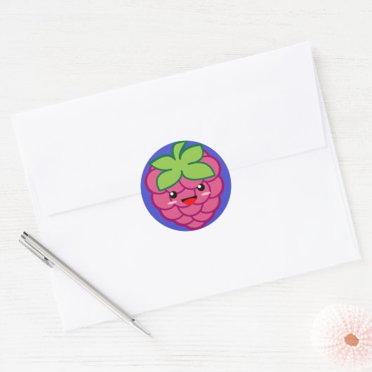 Kawaii Raspberry Ronde Sticker (Envelop)