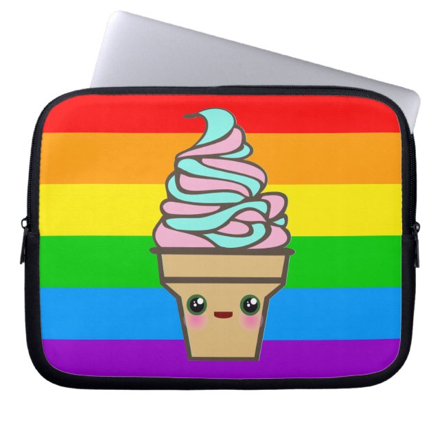 Kawaii Rave Ice Cream Cone Rainbow Laptop Sleeve (Voorkant)