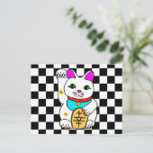 Kawaii Rave Lucky Cat Maneki Neko Briefkaart (Staand voorkant)