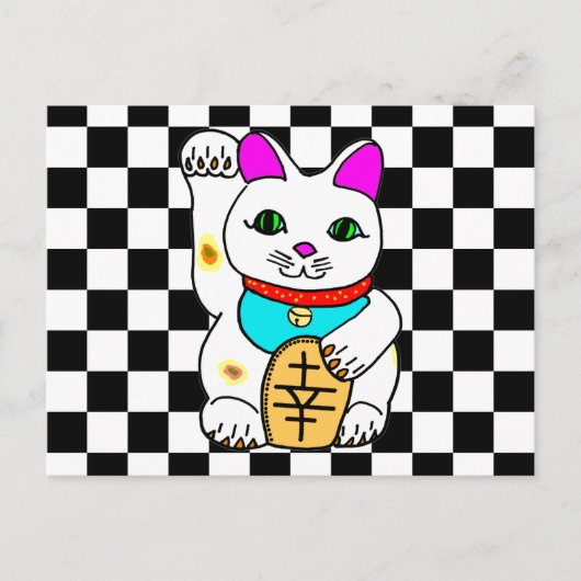 Kawaii Rave Lucky Cat Maneki Neko Briefkaart (Voorkant)