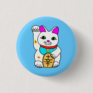 Kawaii Rave Lucky Cat Maneki Neko Ronde Button 3,2 Cm