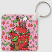 Kawaii Red Cherry Vibes Cute Girly Aesthetic Sleutelhanger (Achterkant)