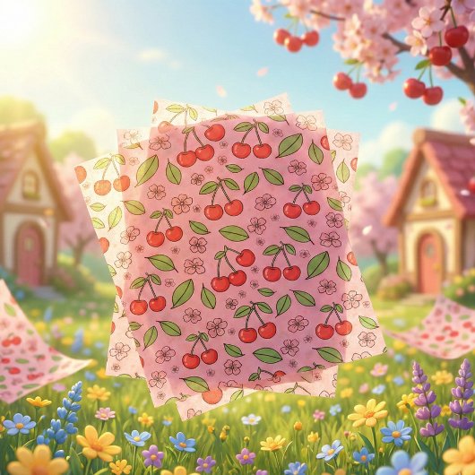 Kawaii Red Cherry Vibes Cute Girly Aesthetic Tissuepapier