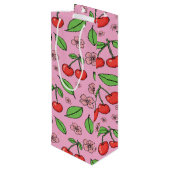 Kawaii Red Cherry Vibes Cute Girly Aesthetic Wijn Cadeautas (Achterkant Gekanteld)