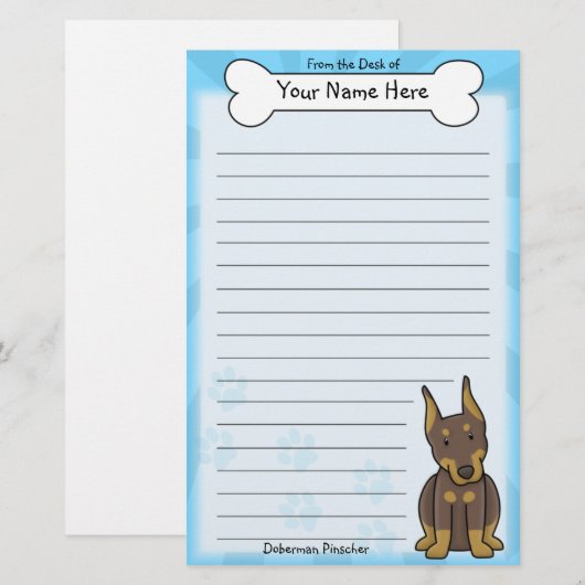 Kawaii Red Doberman Pinscher Stationery Briefpapier (Voorkant / Achterkant)